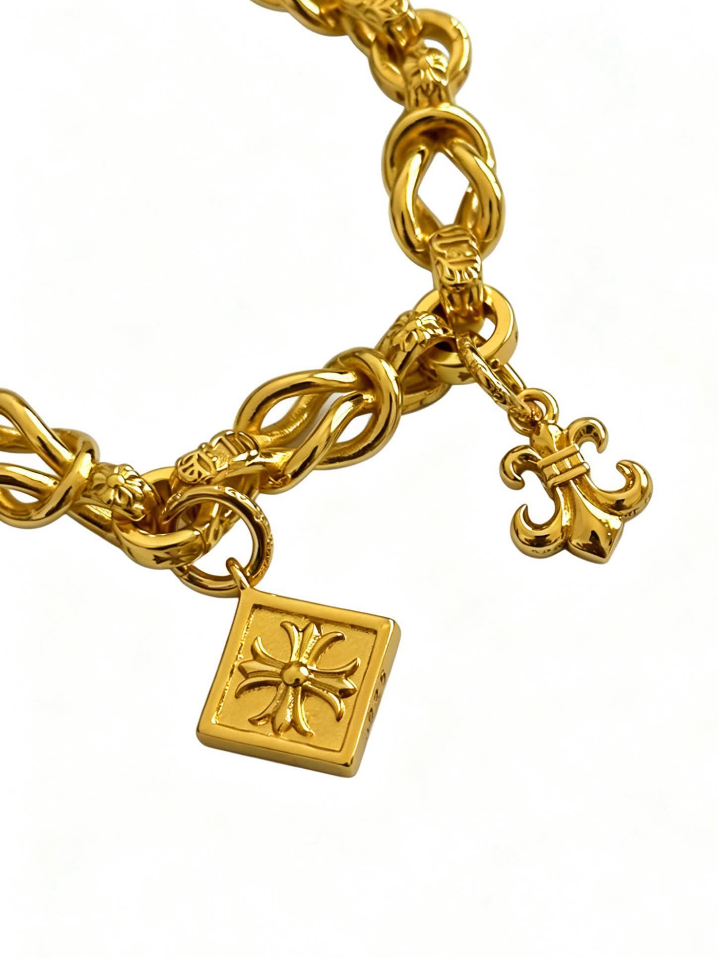 Chrome Hearts Gold-Tone Bracelet with Diamond and Fleur-de-lis Charms